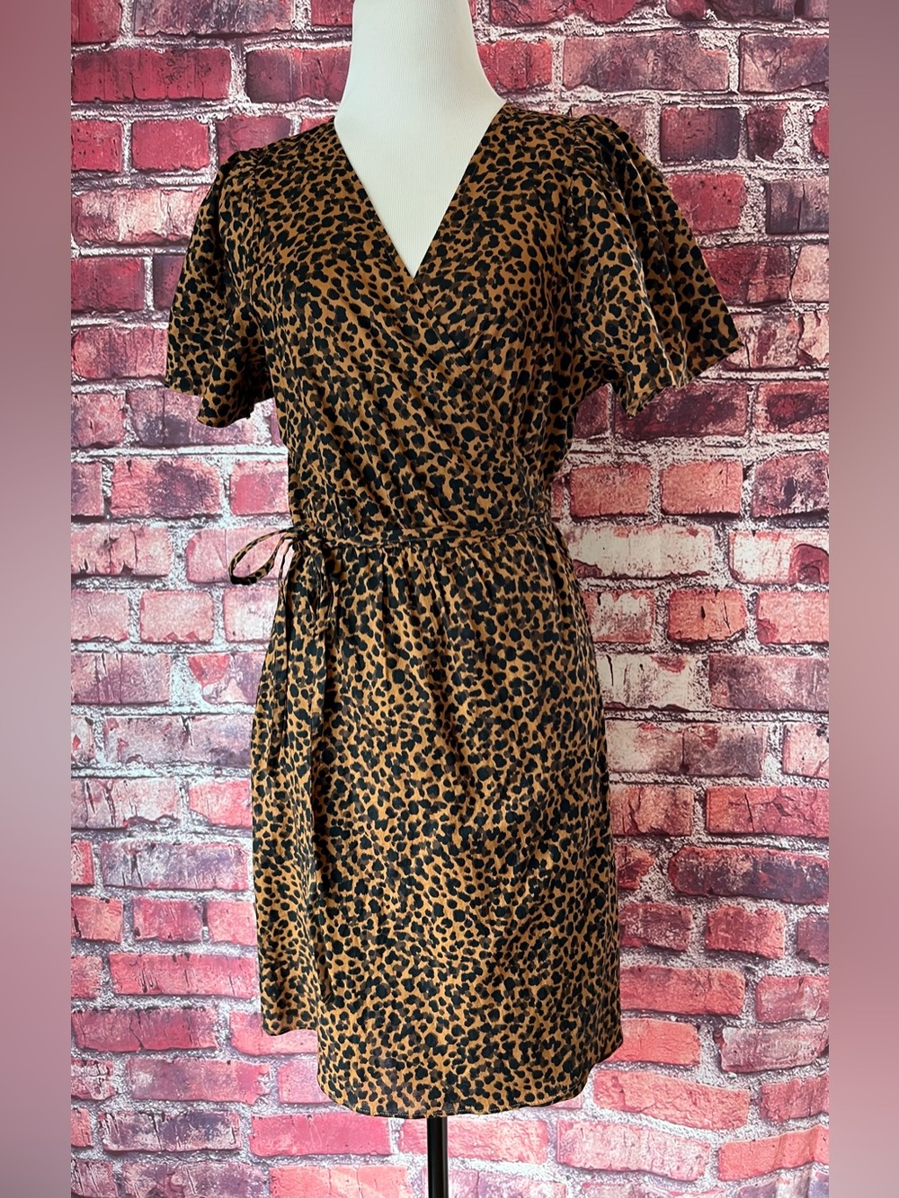 Madewell Do Well Painted Leopard Flutter Sleeve Wrap Mini Dress M